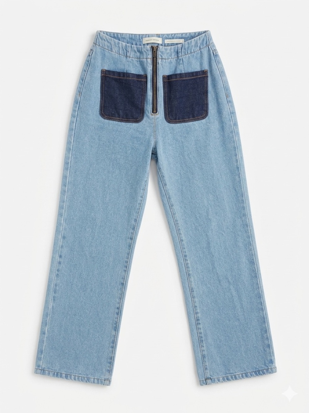 Luxury NV Nati Vozza Two-Tone Contrast Patch Pocket High Rise Wide Leg Jeans